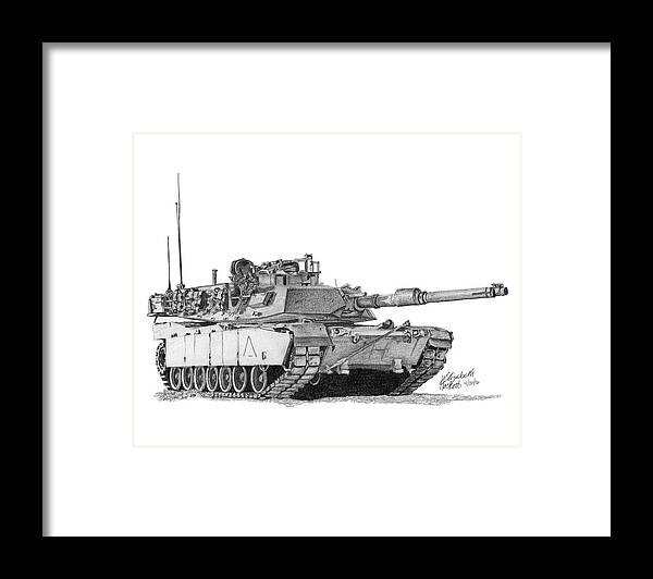 Usmc Framed Print featuring the drawing M1A1 A Company 1st Platoon Commander by Betsy Hackett