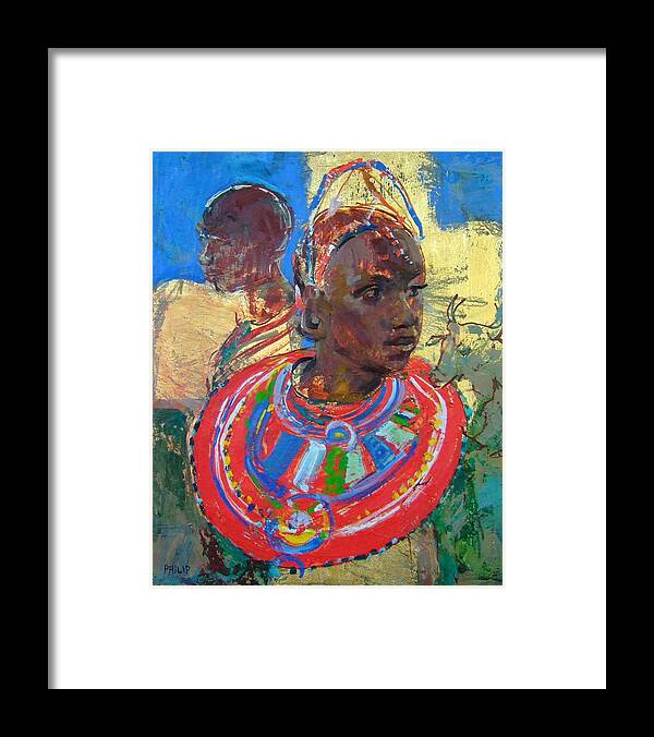 Africa Framed Print featuring the painting Maasai Daydream by Michelle Philip