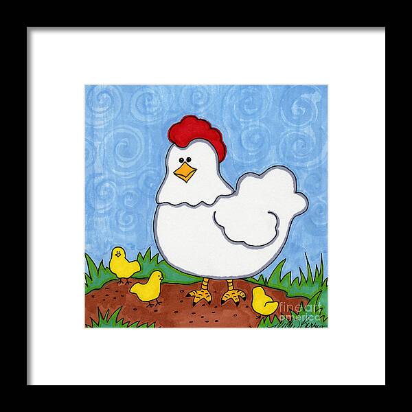 Chickens Framed Print featuring the painting Mabel and Her Children by Vicki Baun Barry