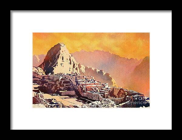 Archaeological Site Framed Print featuring the painting Machu Picchu Sunset by Ryan Fox