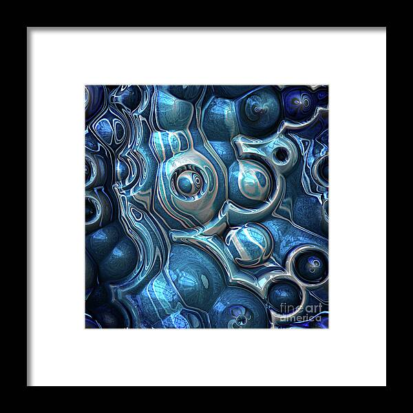 Three Dimensional Framed Print featuring the digital art Macro 3D Blue Reflections by Phil Perkins