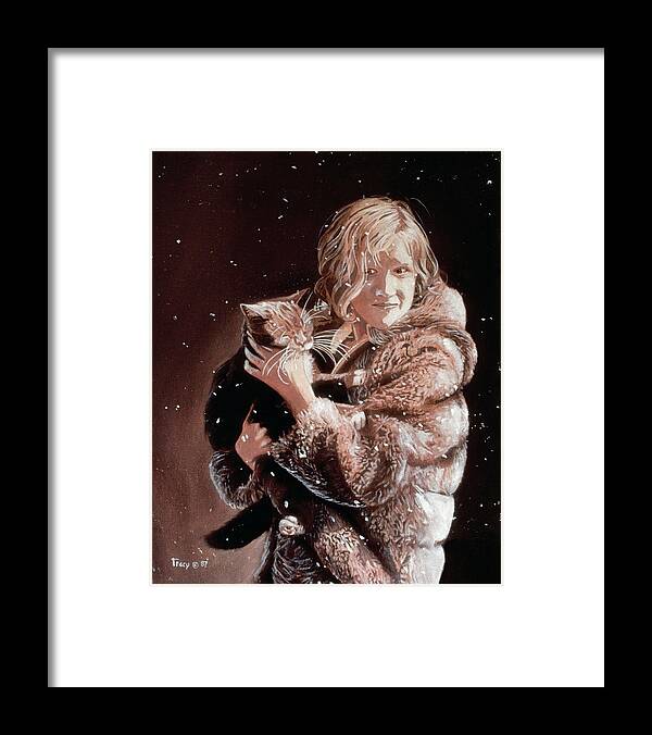 Girl Framed Print featuring the painting Mad About Her Cat by Robert Tracy