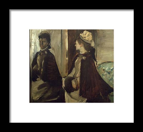 Edgar Degas Framed Print featuring the painting Madame Jeantaud in the mirror by Edgar Degas