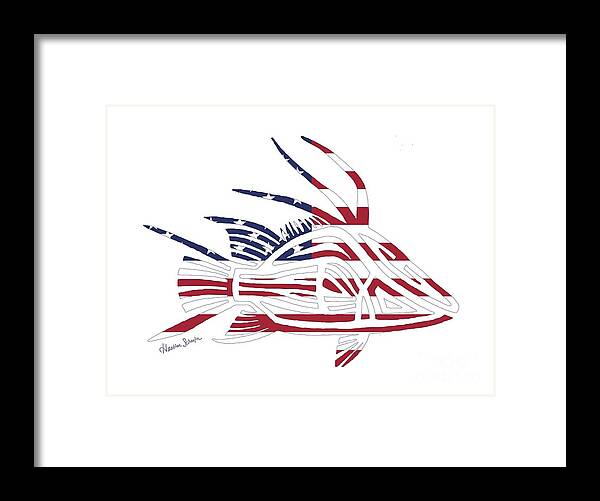 American Framed Print featuring the digital art Made in the USA Tribal Hogfish by Heather Schaefer
