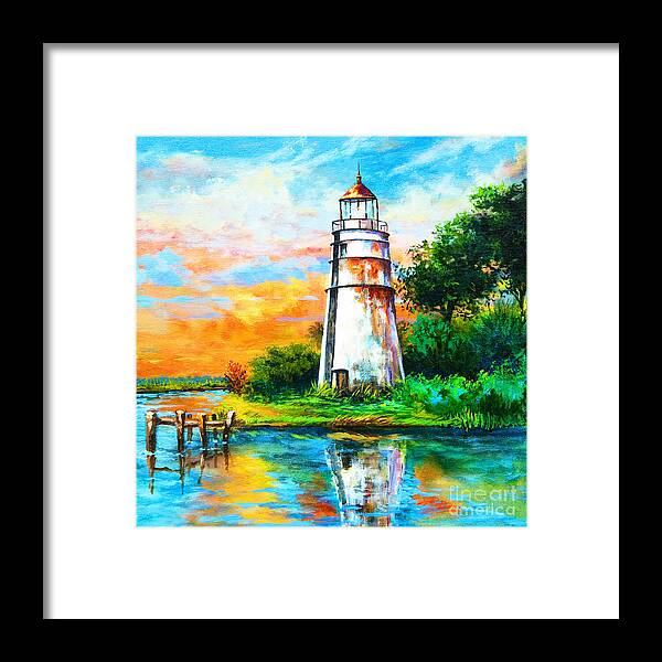 Louisiana Lighthouse Framed Print featuring the painting Madisonville Sunset by Dianne Parks