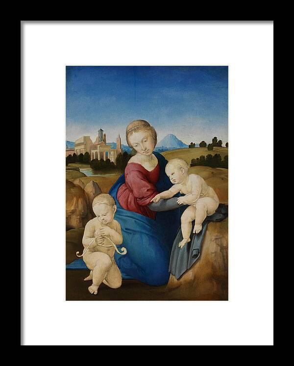 Raphael Framed Print featuring the painting Madonna and Child with the Infant Saint John by Raphael