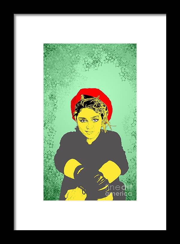 Madona Framed Print featuring the digital art Madonna on green by Jason Tricktop Matthews