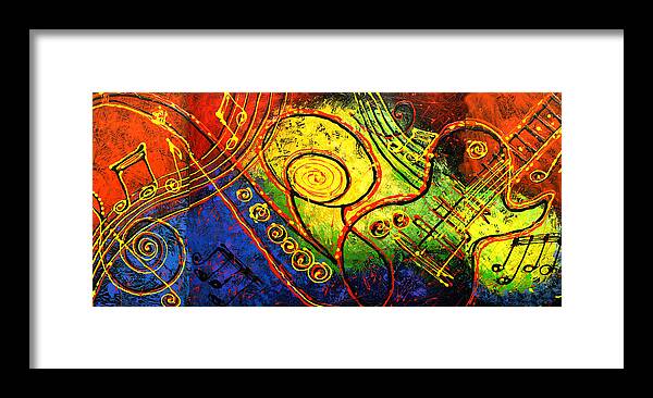 West Coast Jazz Framed Print featuring the painting Magic Guitar by Leon Zernitsky
