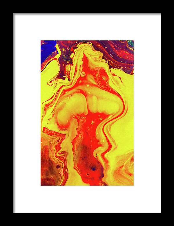 Art Framed Print featuring the mixed media Magic Mushroom - Psychedelic Yellow And Red Abstract Painting by Modern Abstract