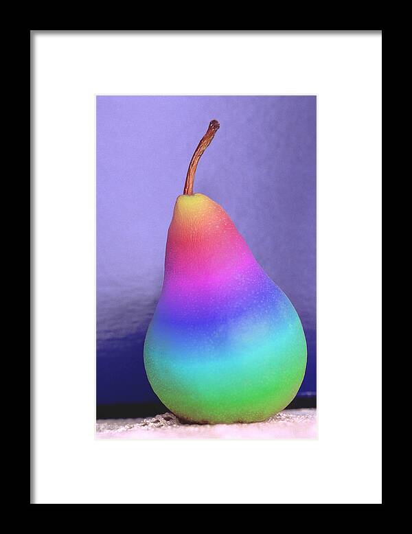 Fruit; Food; Rainbow; Spectrum; Color; Colour; Colors; Colours; Magic; Magical; Still Life; Pear; Still-life; Psychedelic; Reality; Alternate Reality Framed Print featuring the photograph Magical Pear by Gerard Fritz