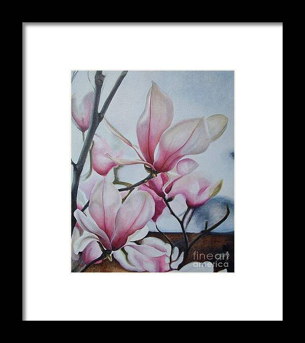 Flowers Framed Print featuring the painting Magnolia Reach by Daniela Easter