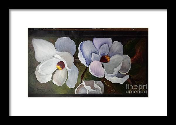 Flowers Framed Print featuring the painting Magnolias White Flower by Barbara Haviland
