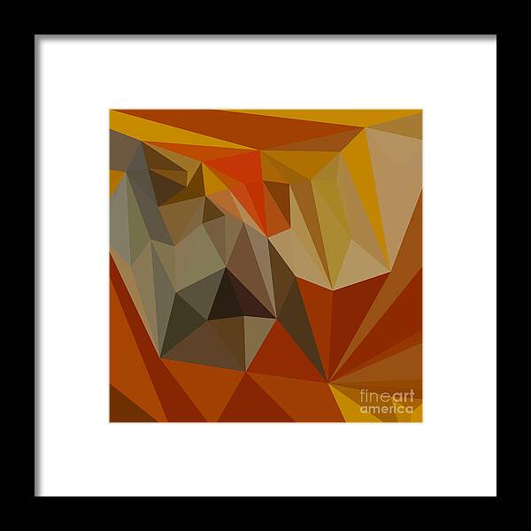 Low Polygon Framed Print featuring the digital art Mahogany Brown Abstract Low Polygon Background by Aloysius Patrimonio
