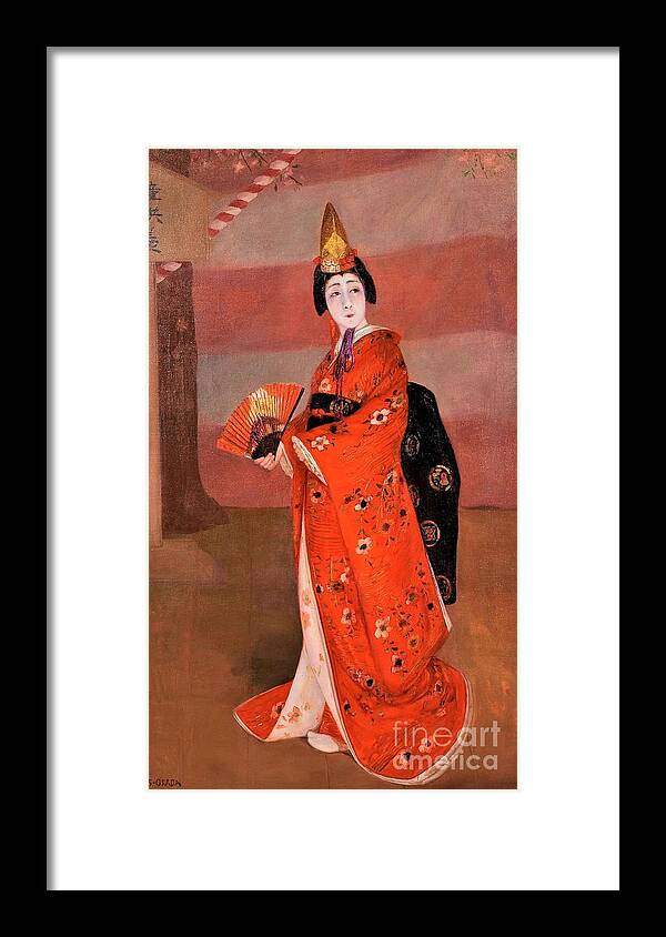 Uspd: Reproduction Framed Print featuring the painting Maiden at Dojoji by Thea Recuerdo