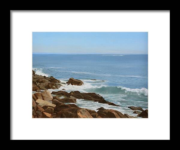 Maine Framed Print featuring the painting Maine Coast by Linda Tenukas