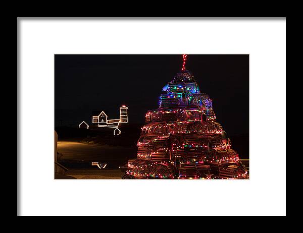 Cape Neddick Framed Print featuring the photograph Maine lobster trap Christmas tree by Jeff Folger