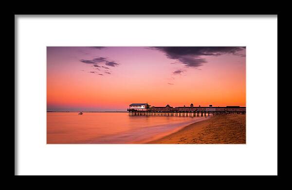 Maine Framed Print featuring the photograph Maine Old Orchard Beach Pier at Sunset by Ranjay Mitra
