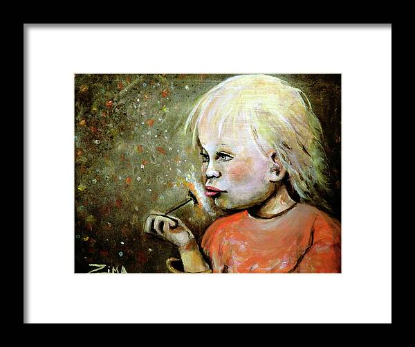 Children Framed Print featuring the painting Make A Wish by Karen Zima