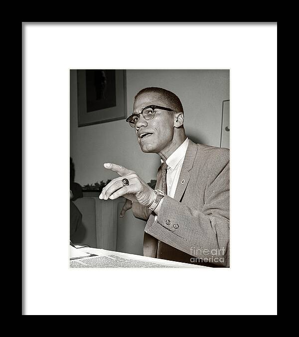 Nation Of Islam Framed Print featuring the photograph Malcolm X by Martin Konopacki Restoration