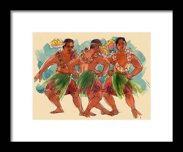 Dancers Framed Print featuring the painting Male Dancers of Lifuka, Tonga by Judith Kunzle
