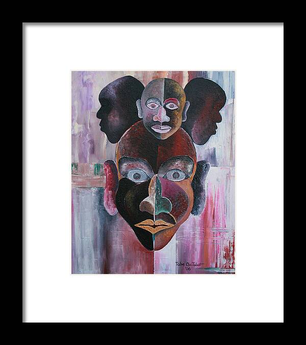 Male Mask Framed Print featuring the painting Male Mask by Obi-Tabot Tabe