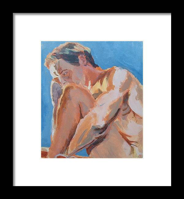 Male Nude Framed Print featuring the painting Male Nude Painting by Mike Jory