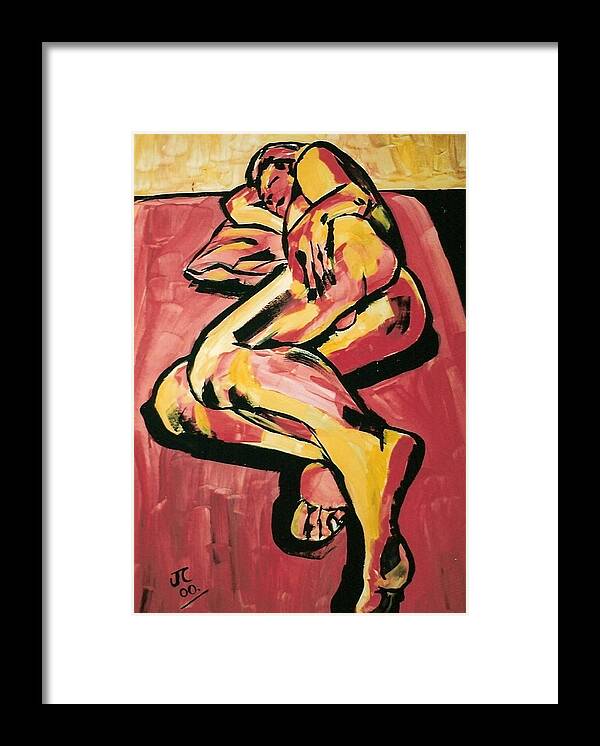 Male Figure Framed Print featuring the painting Male Nude Reclining by Joanne Claxton