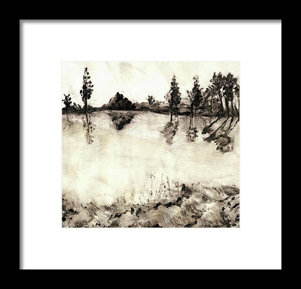 Mailbu Framed Print featuring the mixed media Malibu Lake Mono Print by Randy Sprout