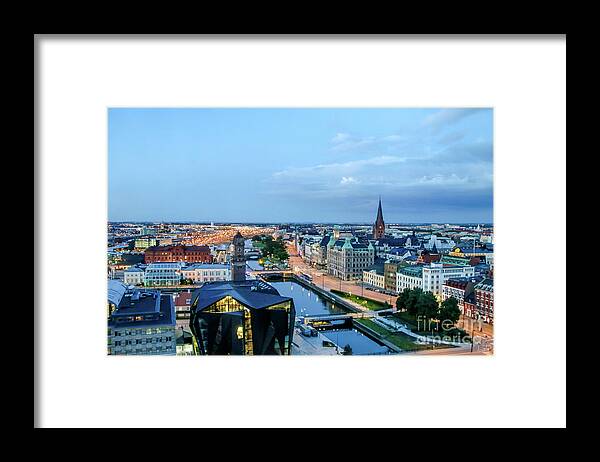 Buildings Framed Print featuring the photograph Malmo by Night, Sweden by Amanda Mohler