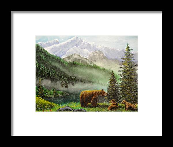 Animals Framed Print featuring the painting Mama and Babies by Charles Vaughn
