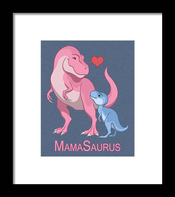 Mama Framed Print featuring the painting MamaSaurus Tyrannosaurus Rex and Baby Boy Dinosaurs by Crista Forest