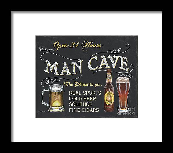 Sports Framed Print featuring the painting Man Cave Chalkboard Sign by Debbie DeWitt
