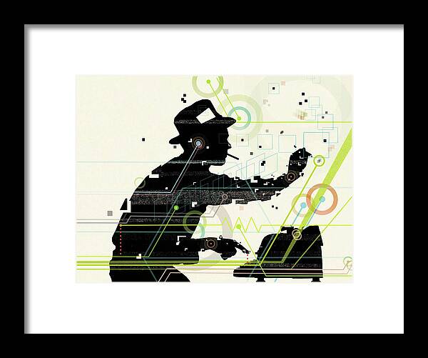 One Person Framed Print featuring the drawing Man creating music from typewriter by Mark Allen Miller
