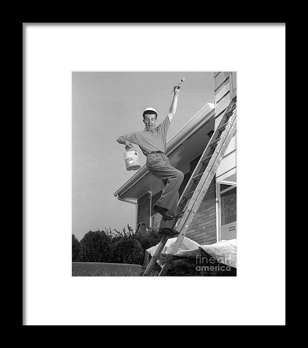1960s Framed Print featuring the photograph Man Falling Off Ladder by H. Armstrong Roberts/ClassicStock