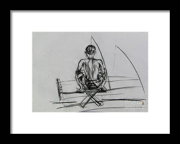  Framed Print featuring the drawing Man In The Fishing Game by Sukalya Chearanantana