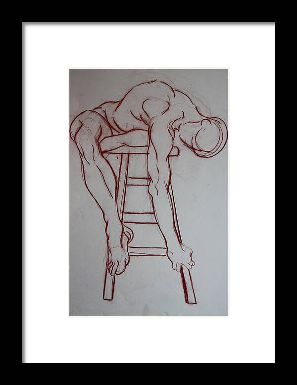 Male Nude Relief Framed Print featuring the painting Man On A Stool by Dan Earle