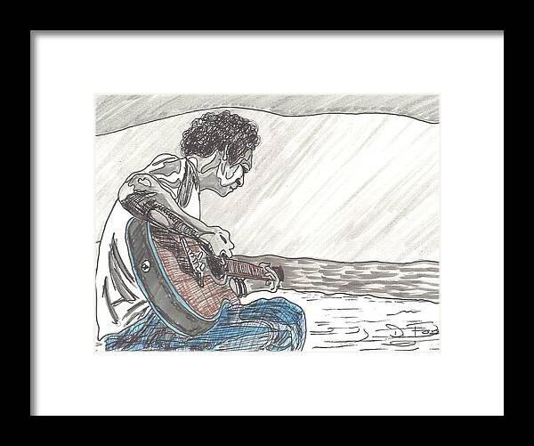 Beach Framed Print featuring the drawing Man On Beach by David Fossaceca