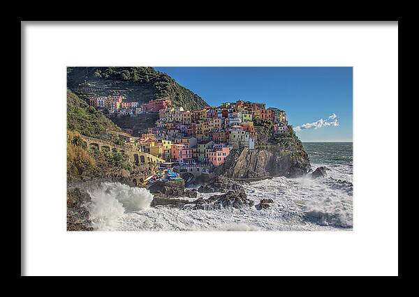 Italy Framed Print featuring the photograph Manarola in Cinque Terre by Cheryl Strahl