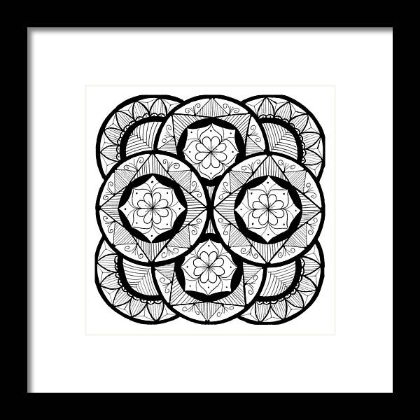 Mandala Framed Print featuring the drawing Mandala #7 - Flowers by Eseret Art