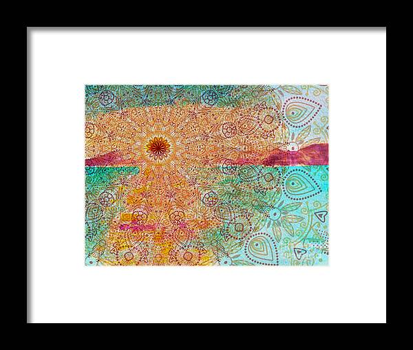 Sunset Framed Print featuring the digital art Mandala Sets Over The Dunes by Shelley Myers