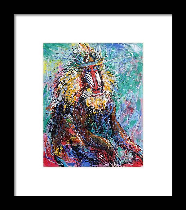 The Mandrill Framed Print featuring the painting Mandrill Baboon by Jyotika Shroff