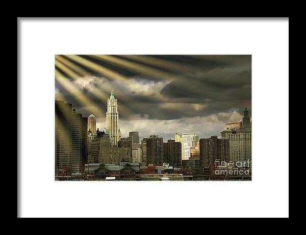 New York Framed Print featuring the photograph Manhattan New York Glow by Chuck Kuhn