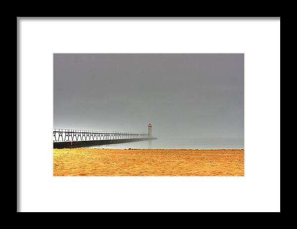 Lighthouse Framed Print featuring the photograph Manistee Light and Fog by Randy Pollard