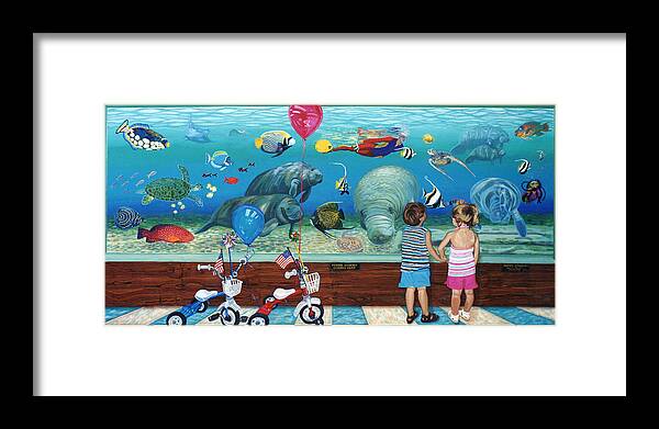 Fish Framed Print featuring the painting Manitee Aquarium with my Twins by Bonnie Siracusa