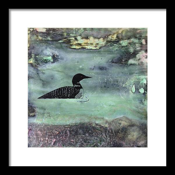 Loon Framed Print featuring the painting Manitoba Loon in the Rocks by Sandy Glass