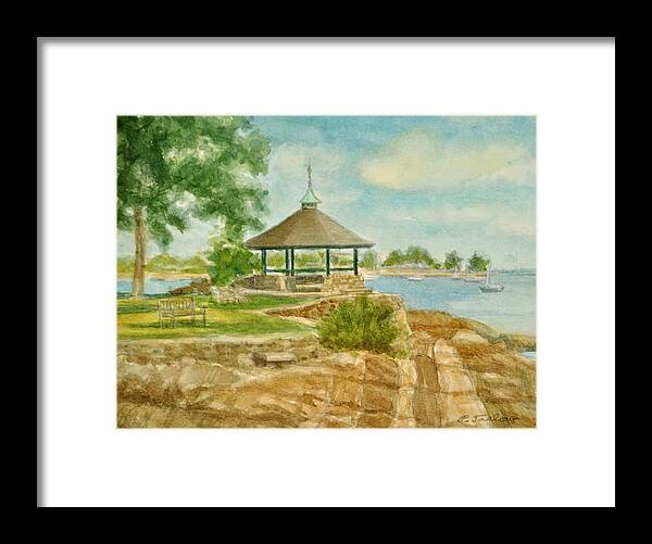Landscape Framed Print featuring the painting Manor Park Gazebo Summer Day by Phyllis Tarlow