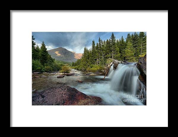 Red Rock Falls Framed Print featuring the photograph Many Glacier Red Rock Falls by Adam Jewell