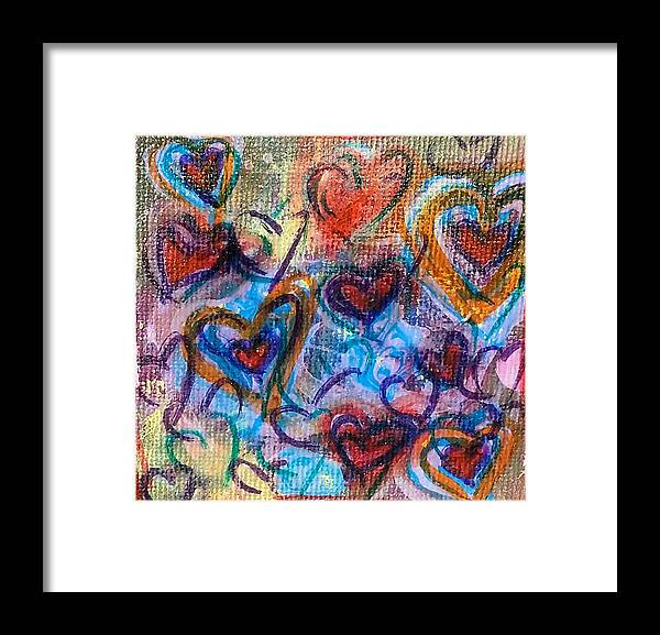 Hearts Framed Print featuring the mixed media Many Hearts by Jan Pellizzer