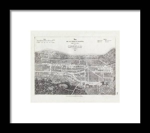 Plan De La Ville D�agana Framed Print featuring the drawing Map of Agana Village Guam by Thomas Walsh