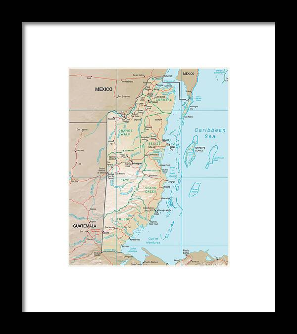 Atlas Framed Print featuring the mixed media Map of Belize 2 by Roy Pedersen